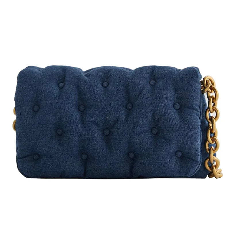 Fashion Casual Black Pu Leather Blue Denim Quilted Shoulder Bag Women Gold Chain Clould Flap Bag Down Cotton Bag Ladies Shoulder Bags Aliexpress