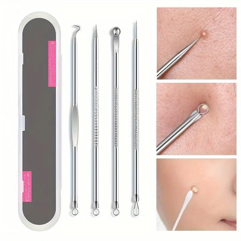 4Pcs/Set Acne Blackhead Needle Set Unscented Blemish PoreCleanser Needle Hook Spot Pimple Remover Skin Care Tools Accessories 4