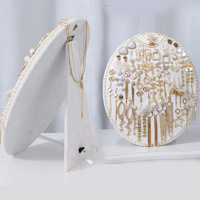 Velvet Earring Display Stand with Pearl Jewelry Ear Studs Organizer Holder Rack Wall Hanging Pin Display for Pendants Bracelets