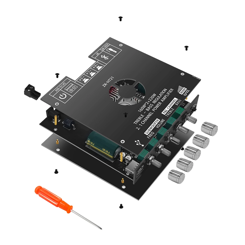 Audio Amplifier Board Bluetooth Digital Power Amplifier Board Module TDA7498E 160W+160W+220W High and Low Tone Subwoofer Amplifier AUX/USB ZK-HT21