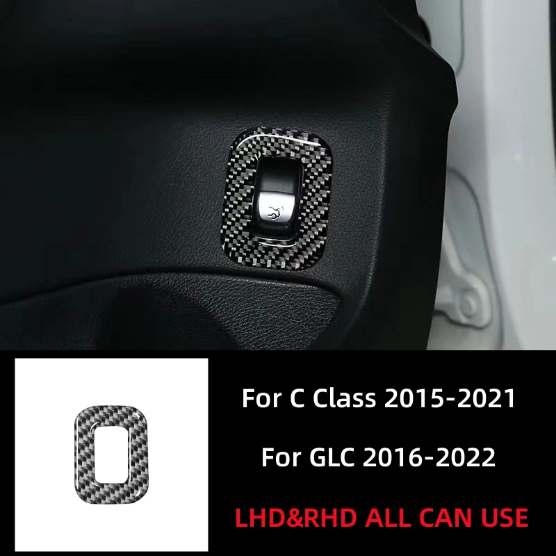 For Mercedes Benz C GLC Class W205 Carbon Fiber Interior Auto Rear Trunk Switch Button Decorative Frame Sticker Car Accessories