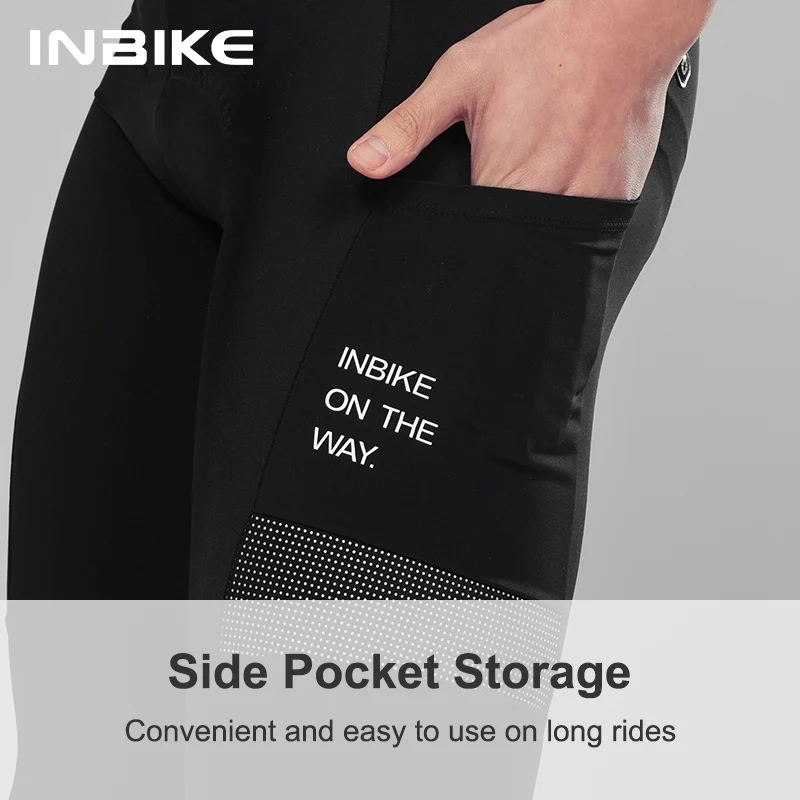 INBIKE Spring and Summer Men Long Cycling Tights with Side Bags Breathable Thickened Pant Pads MTB Mountain Cycling Pants