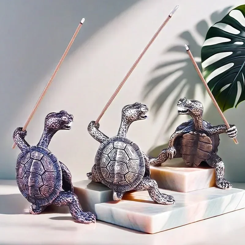 1pcs Mini Turtle Shape Incense Censer Sandalwood Stick Holder Vintage Bronze Animal Incense Holder Burner Stand Gift Home Decor