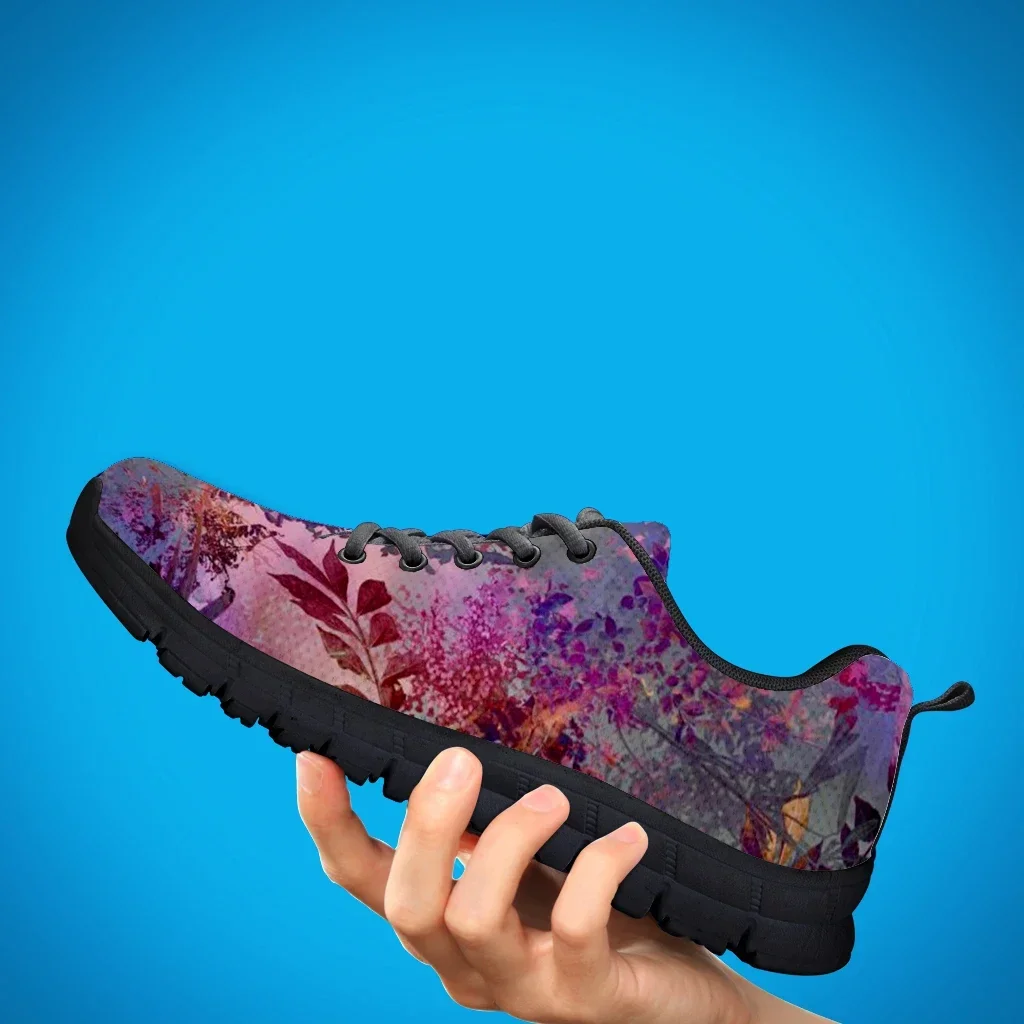 Pretty Dark Tropical Flower Print Ladies Sport Sneakers Breathable Lace Up Flat Shoes For Women Comfort Zapatillas