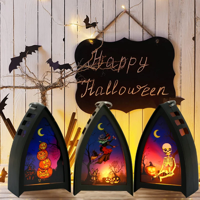 

Halloween Led Candles Tea Night Light Portable Lamp Halloween Atmosphere Decoration Vintage Castle Pumpkin Ghost Hanging Lamp