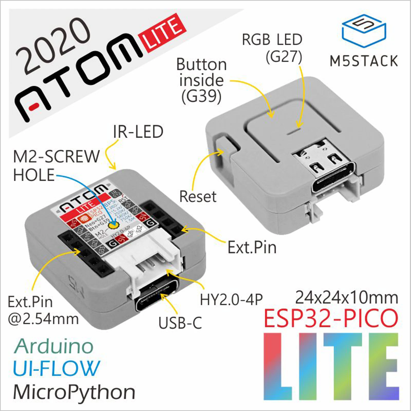 M5Stack الرسمية ATOM Lite ESP32-PICO IoT Development Kit وحدة تحكم قابلة للبرمجة