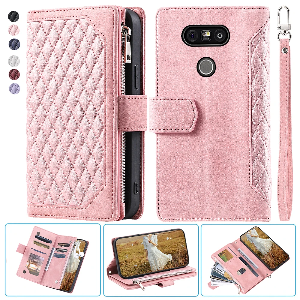 Per Lg G5 Fashion Small Fragrance Zipper Wallet Custodia In Pelle Flip Cover Multi Card Slot Cover Folio Con Cinturino Da Polso