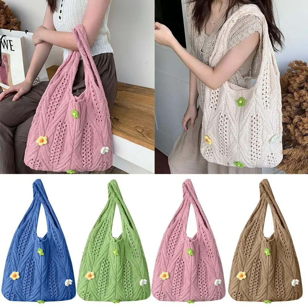 

Large Capacity Knitted Handbags Fashion Handle Hollow Shoulder Bag Woven Totes Summer