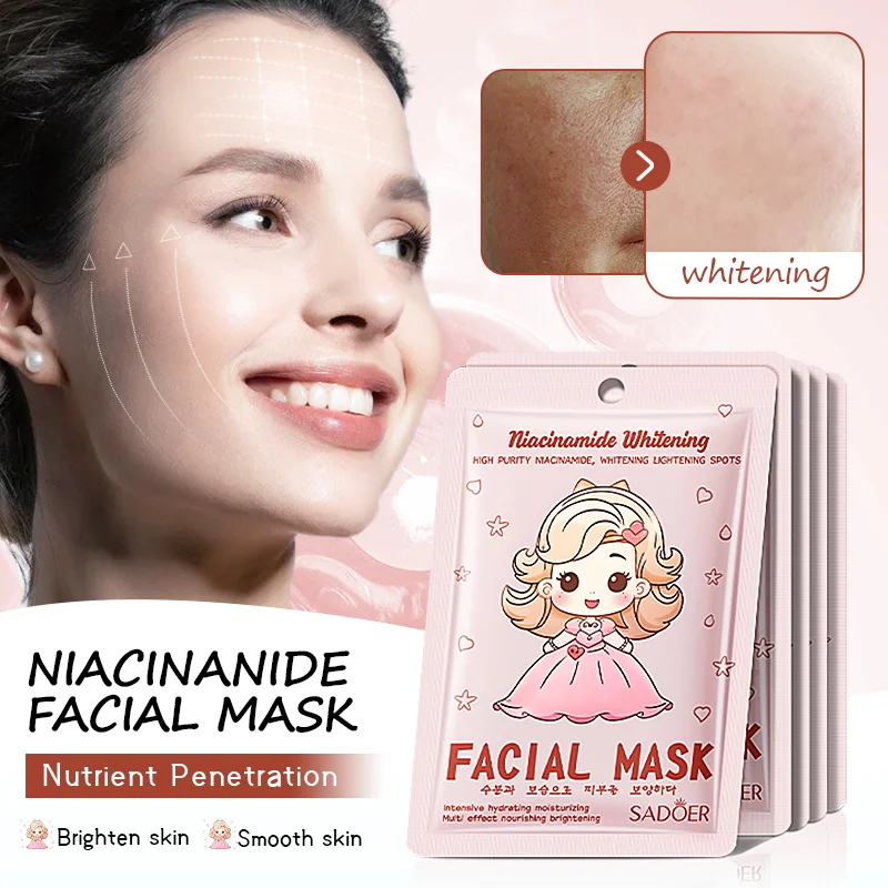 5/10pcs SADOER Nicotinamide Face Mask Facial Skincare Whitening Hydrating Masks Korean Skin Care Cosmetics