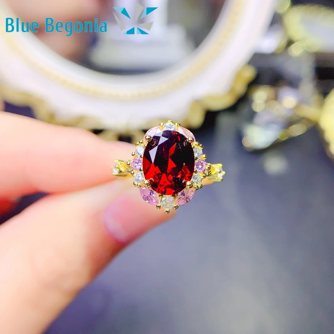 

Natural Pyrope Garnet Ring 925 Sterling Silver Fine Luxury Jewelry for Women Classical Rings Gift 8*10mm Gemstone