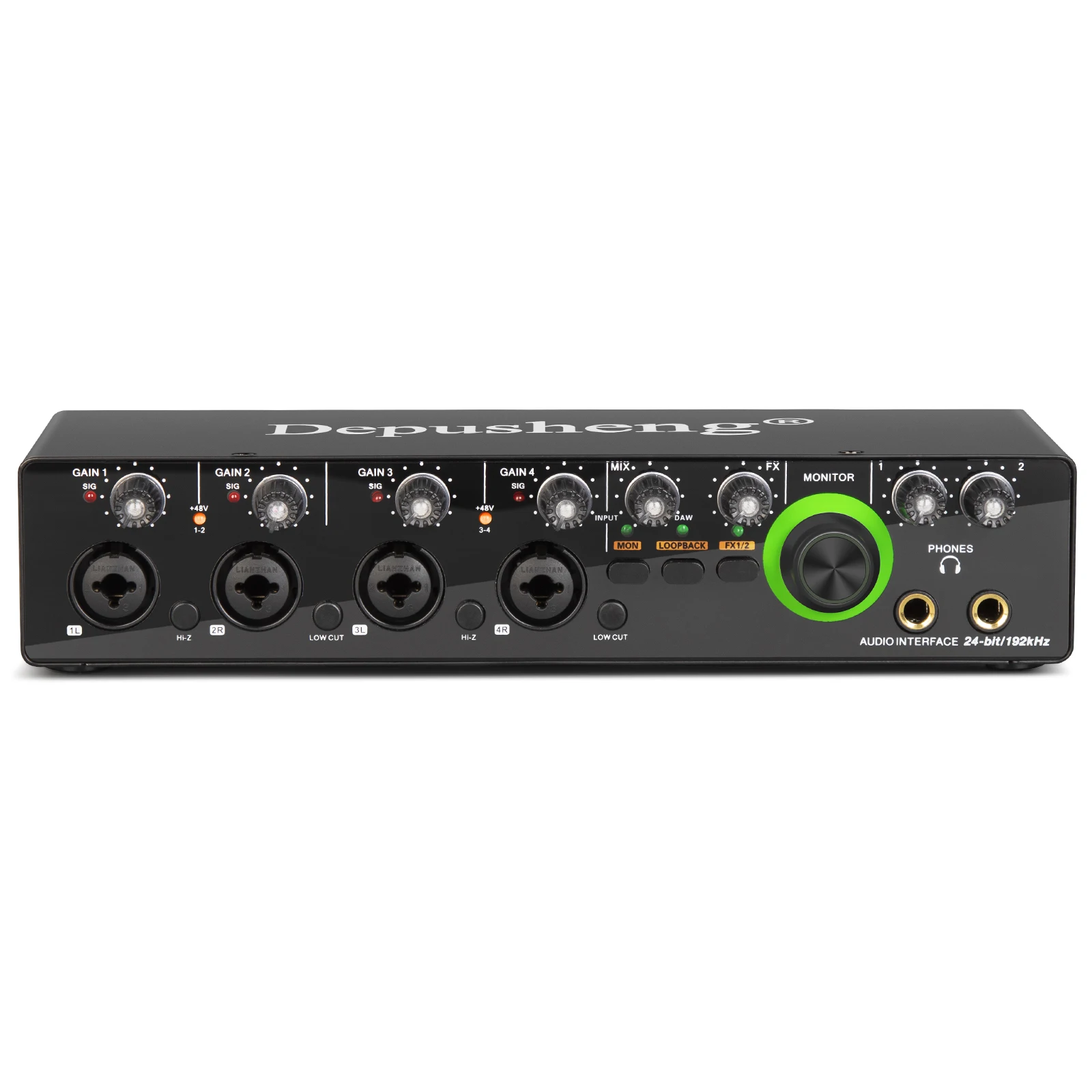 DTM・DAW USB Audio Interface 24-Bit/192kHz Audio Interface Professional Sound Card 4 in 2 out Depusheng