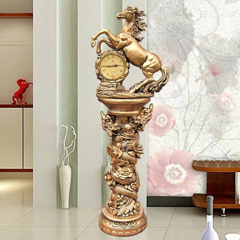 European Living Room Floor Clocks Home Jumping Second Movement Standing Clock Decorative Ornaments Retro Chinese Pendulum Clock