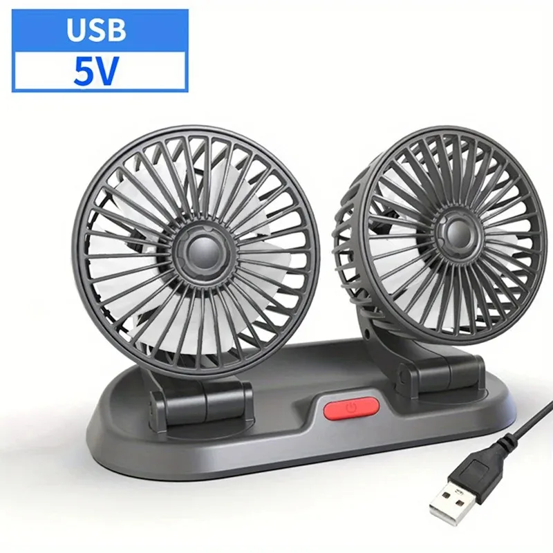 EAFC 5V 12V 24V 자동차 냉각팬 360 ° 조정 가능한 듀얼 헤드 공기 팬 USB 2Speeds 대시보드 RV 트럭용 자동차 선풍기