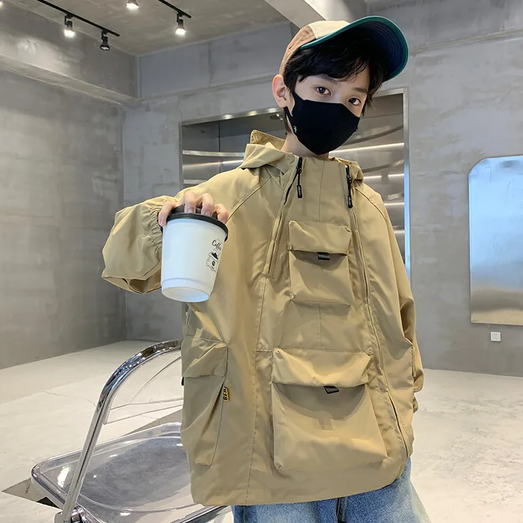 

Autumn teenager boys Workwear jacket 4-15 kids Outerwear Children Charge Coat fashion Double Zipper boy clothes