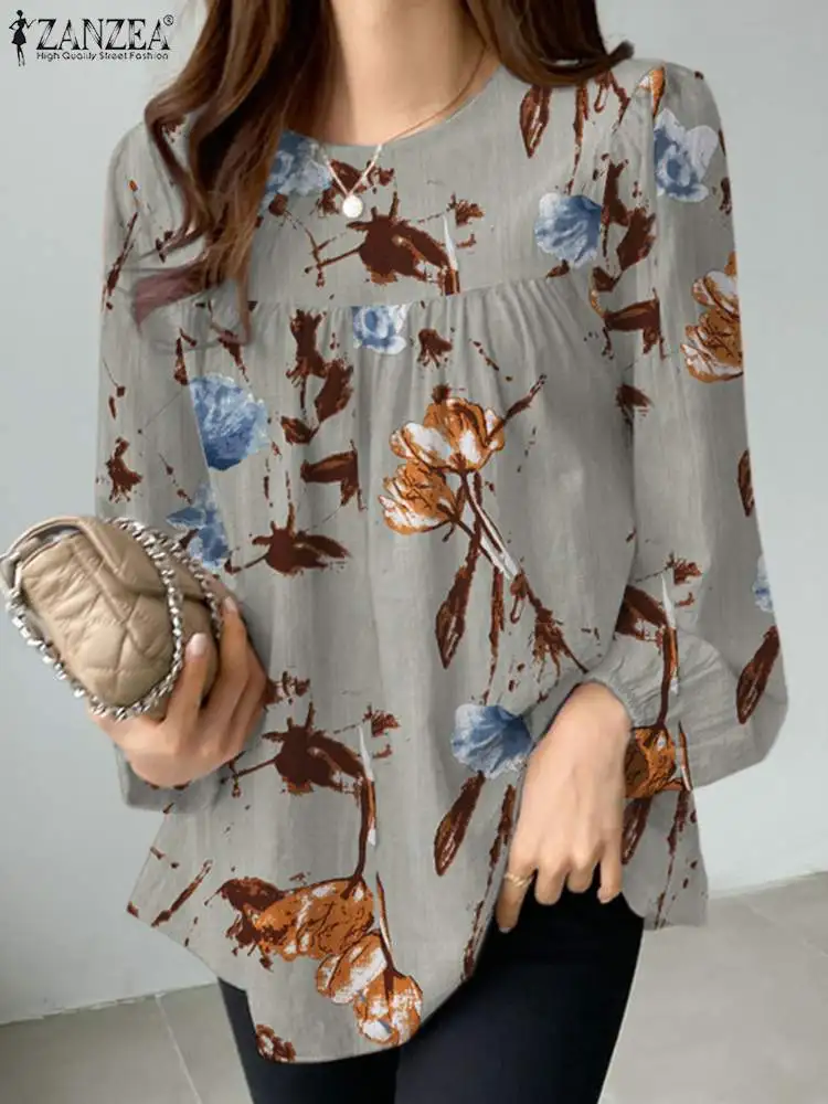 

ZANZEA Fashion Puff Sleeve Blouse Spring Femme Floral Printed O-Neck Tops Casual Loose Blouses Vintage Casual Blusas Mujer 2023