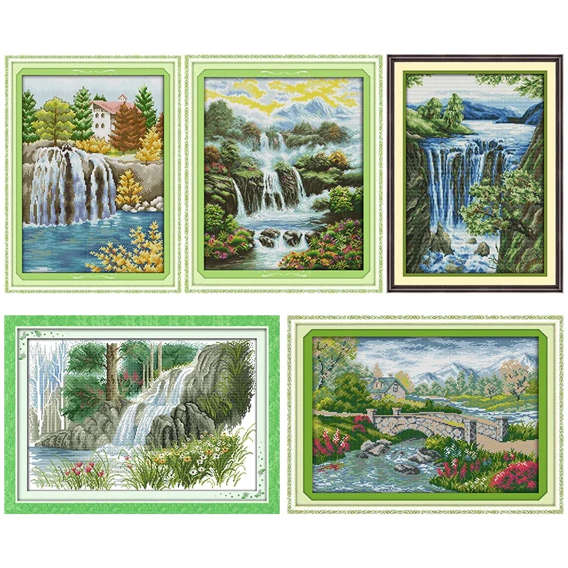 Joy Sunday gestempelte Kreuzstich-Sets, Frühlings-Wasserfall-Stickerei, 11 ct, 14 ct, gezählt, bedruckt, Handarbeit, Dekoration, Kunst, Geschenke-Sets