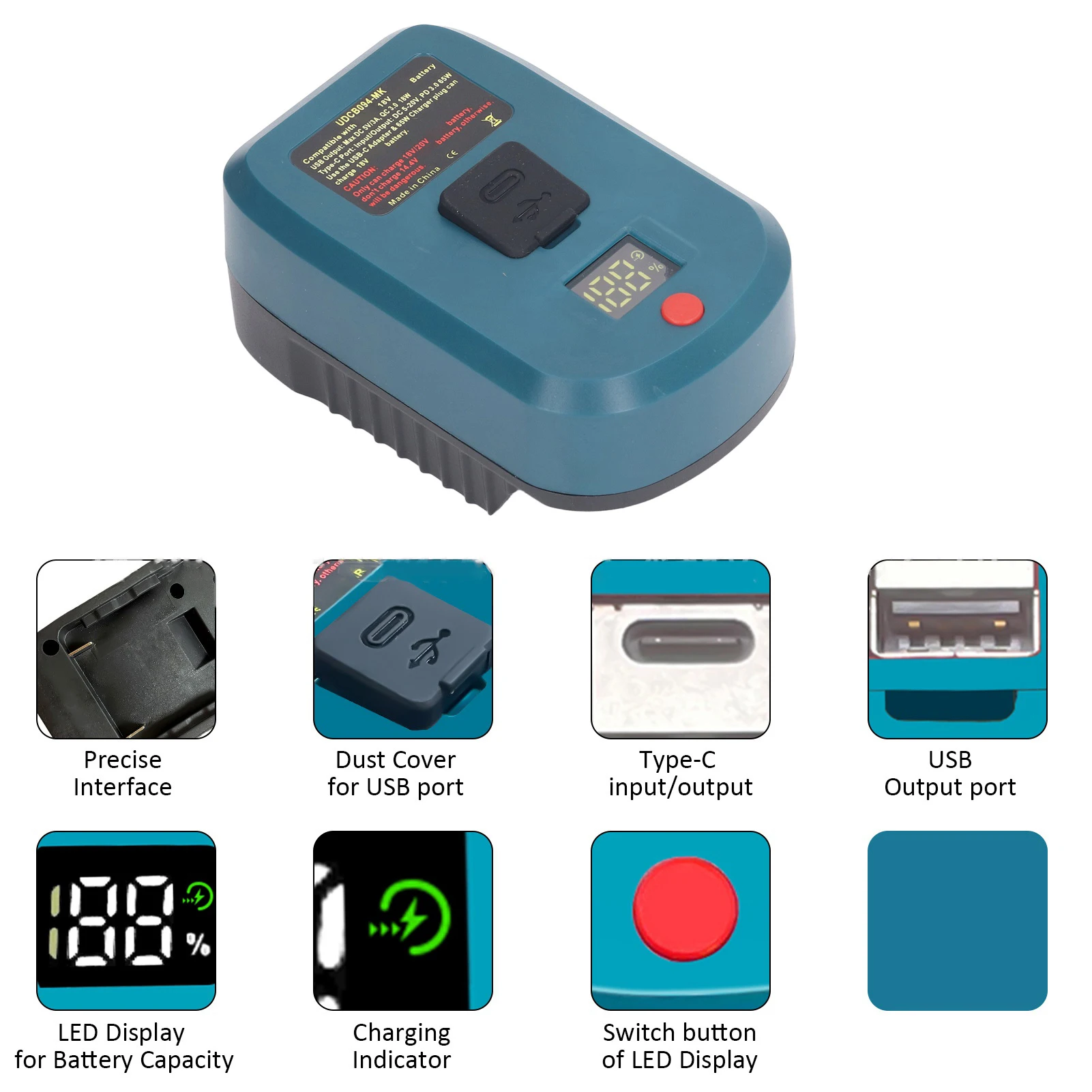 Battery Adapter Digital Display 18V Lithium Battery to USB Type C Output For BL1830 BL1850 BL1840 wall charger adapter power socket adapter power plug adapter phone charging adapter