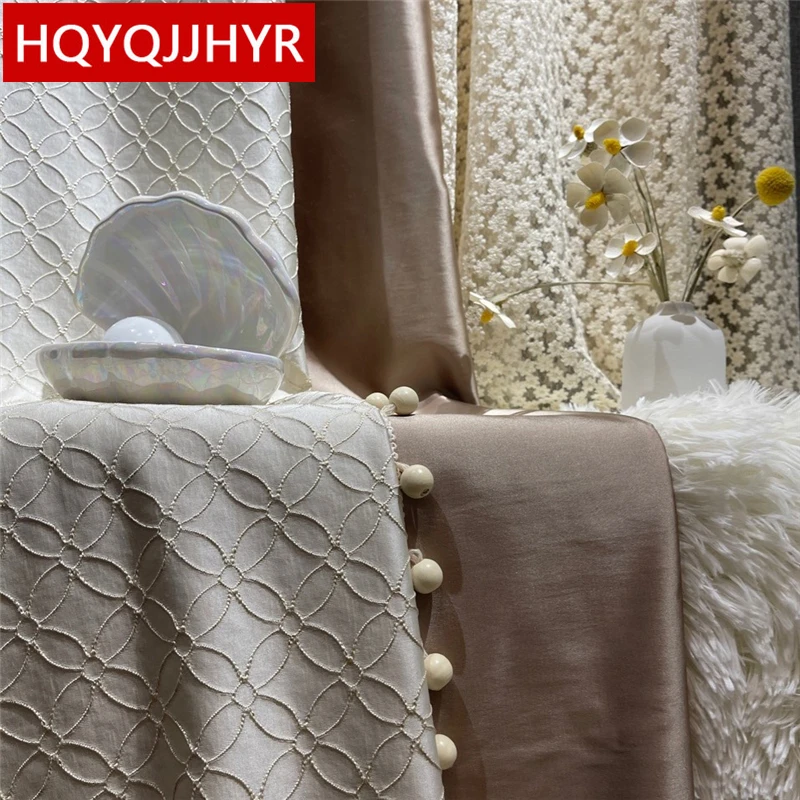 European Modern Beige Jacquard Blackout Decorative Living Room Curtain High Quality Bedroom Study Kitchen Hotel Curtain
