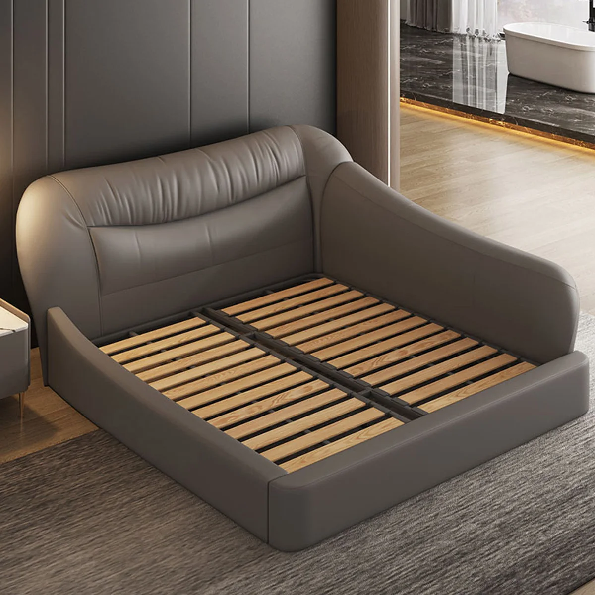

Modern mother and baby bed anti-fall baffle portable luxury high-end master bedroom personality fashion leather bed