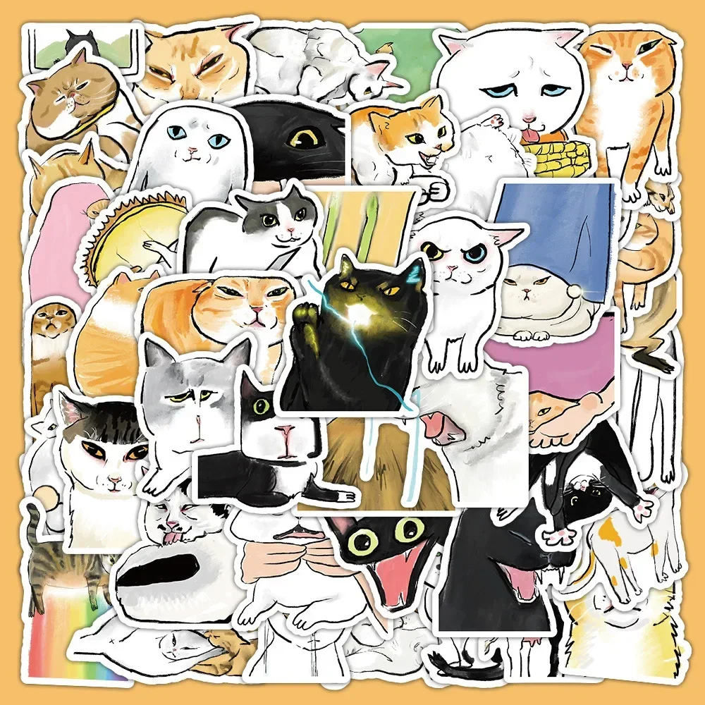 

63Pcs Hand Drawn Art Internet Celebrity Cat Expression Pack Graffiti Trend Guitar Sticker Laptop Suitcase Car Sticker Wholesale