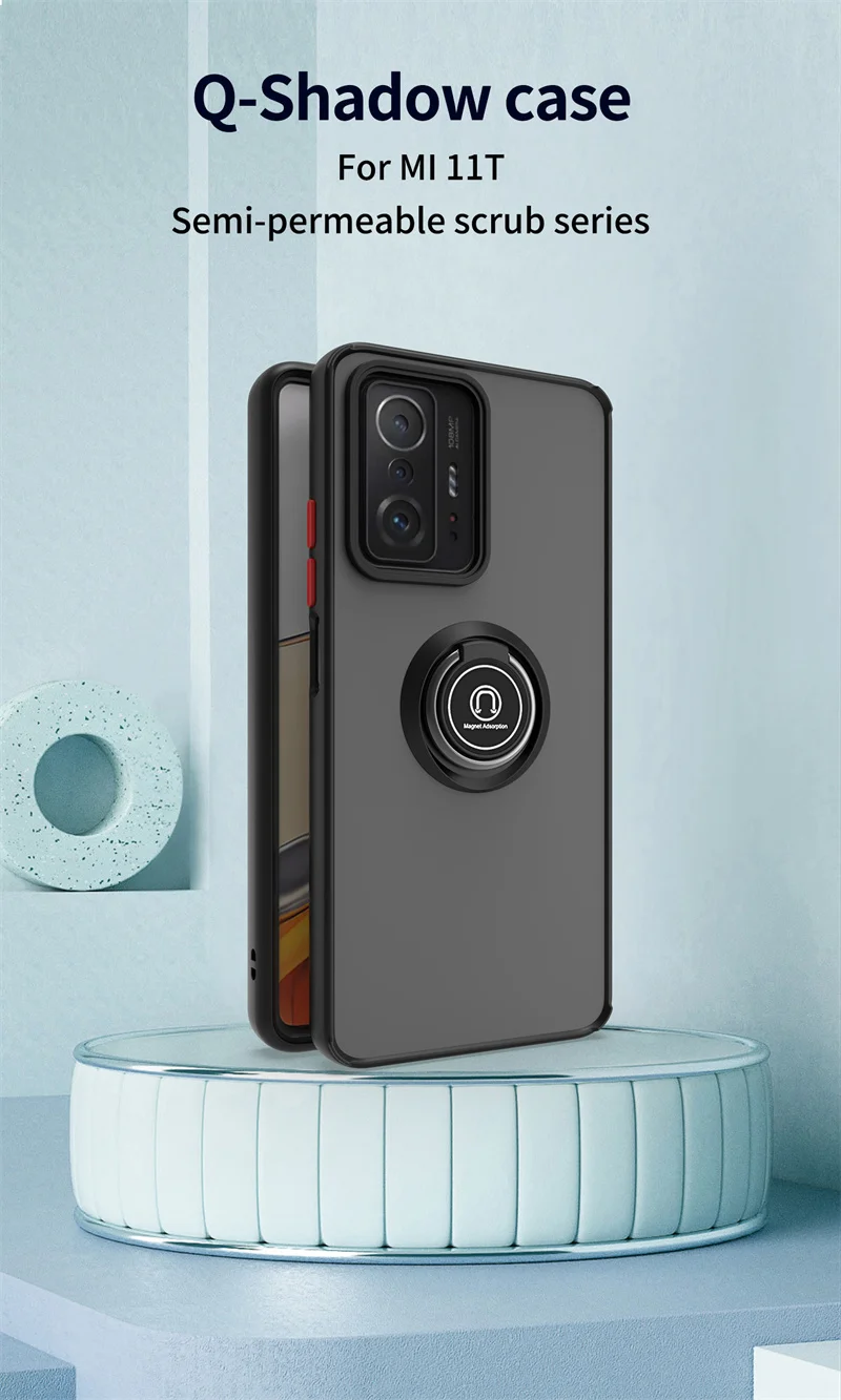 حافظة لهاتف Xiaomi 11T Pro حافظة مغناطيسية بحامل حلقي مدرع لهاتف Xiaomi 11T Mi 11T Mi 11 T Pro Xiaomi11T غطاء خلفي صلب غير لامع