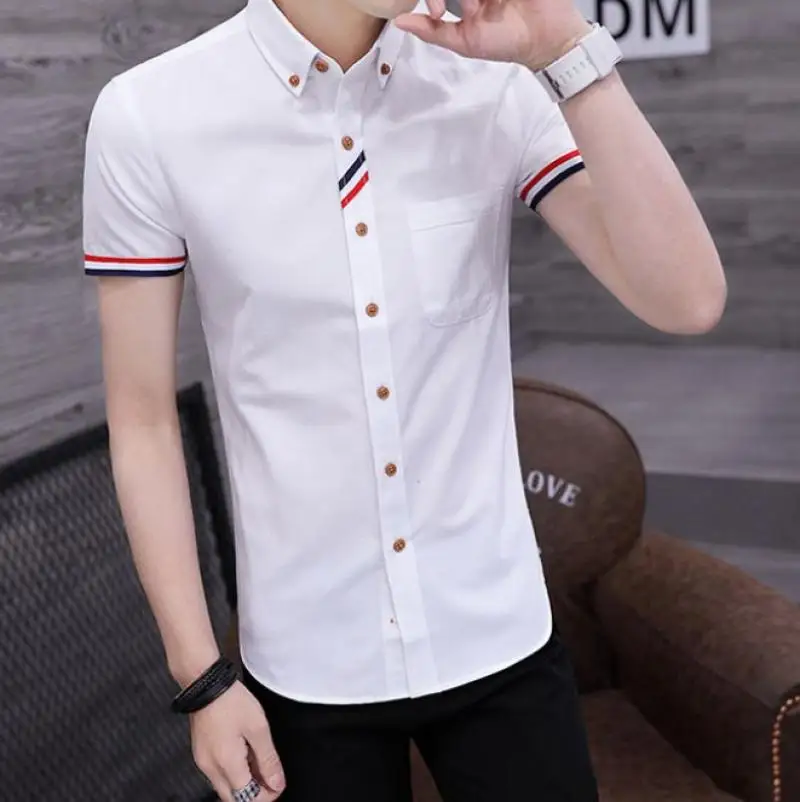 

Men Smart Casual Oxford Dress Shirts Office Shirts Men Formal Summer Slim Fit Short-Sleeve Shirt