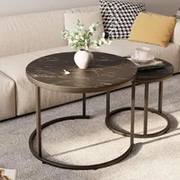 Round Nesting Coffee Table Side Set of 2 End Tables for Living Room Bedroom Balcony,Faux Marble Wooden Table 23.6IN Accent Large 2