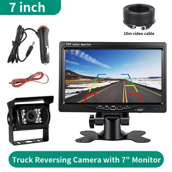Monitor per Auto da 7 Pollici con Telecamera Posteriore per Camion, Autobus e RV, Sistema di Immagine per Retromarcia e Parcheggio, Facile Installazione