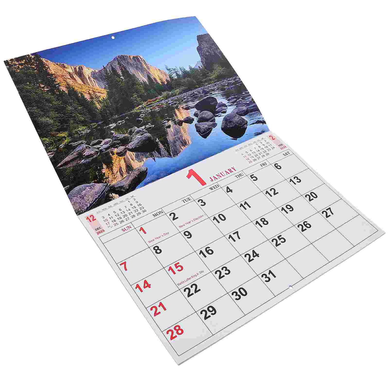 Wall Hanging Calendar 2024 Cross-border European and American English Landscape Photo New Year Wall Calendars for Home Featuring