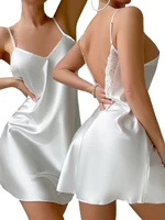 Chemise de nuit Sexy pour femmes, couleur unie, col en V, dos nu, garniture en dentelle, Design décontracté et confortable 1