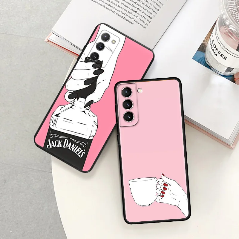 Custodia Per Samsung S20 S21 S22 S23 S24 Ultra Fe Cartoon Pink Hand Girl Gesture Custodia Morbida Nera Per Galaxy S10 S9 S8