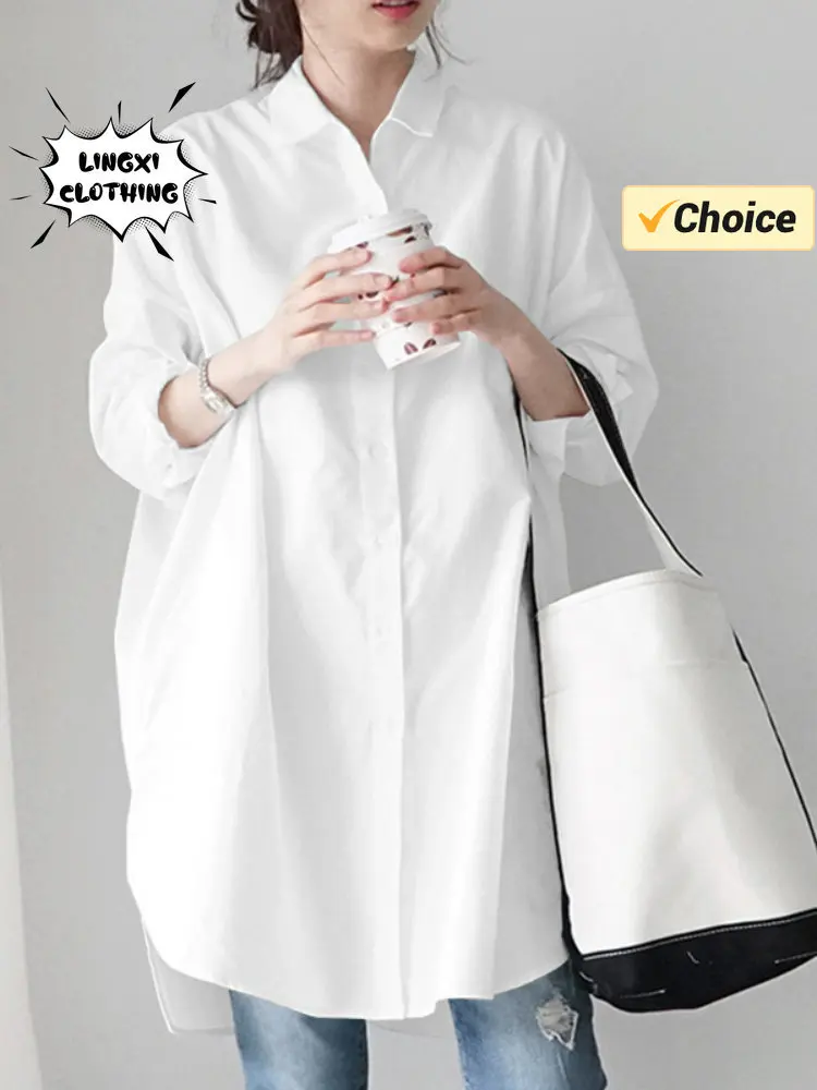 2024 Summer Fashion New Women's Long Sleeve Loose Irregular Large Size Solid Color Casual Elegant Robe Stylish Women's Blouse