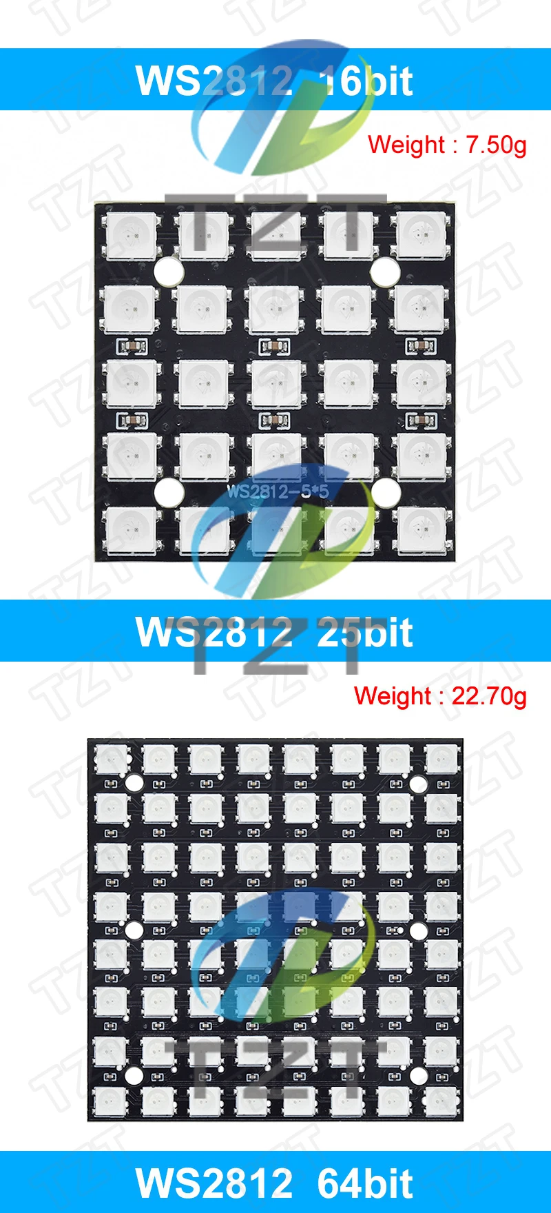 NEUE WS2812 LED 5050 RGB 8x8 LED Matrix für Arduino Marke WS2812B 8*8 4 16 25 64-Bit Voll Farbe 5050 RGB LED Lampe Panel Licht – Detail 6