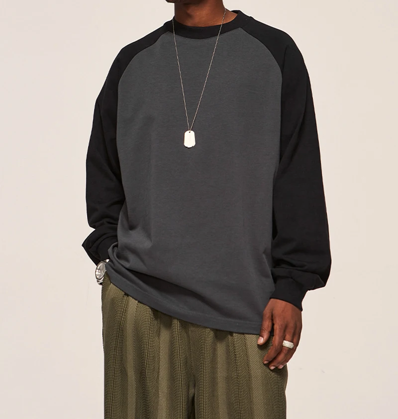 

Korea Stylish Men's T-Shirts Cotton Color Patchwork Full Sleeve Elegant Streetwear Winter New Basic Bottom Tops Blouse C5304