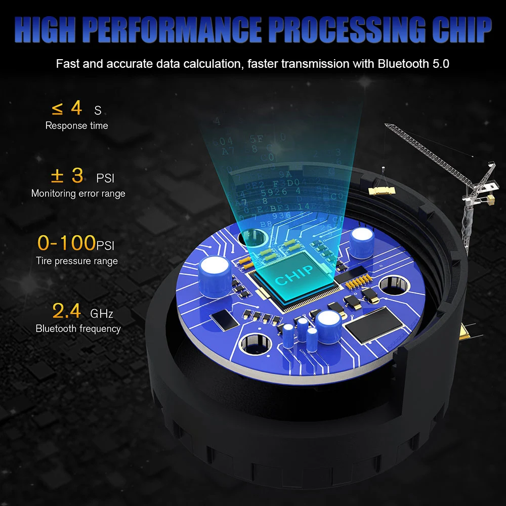 Android/IOS External Mobile Phone APP Display Car Tire Pressure Sensors Bluetooth 5.0 Tire Pressure Monitoring System TPMS