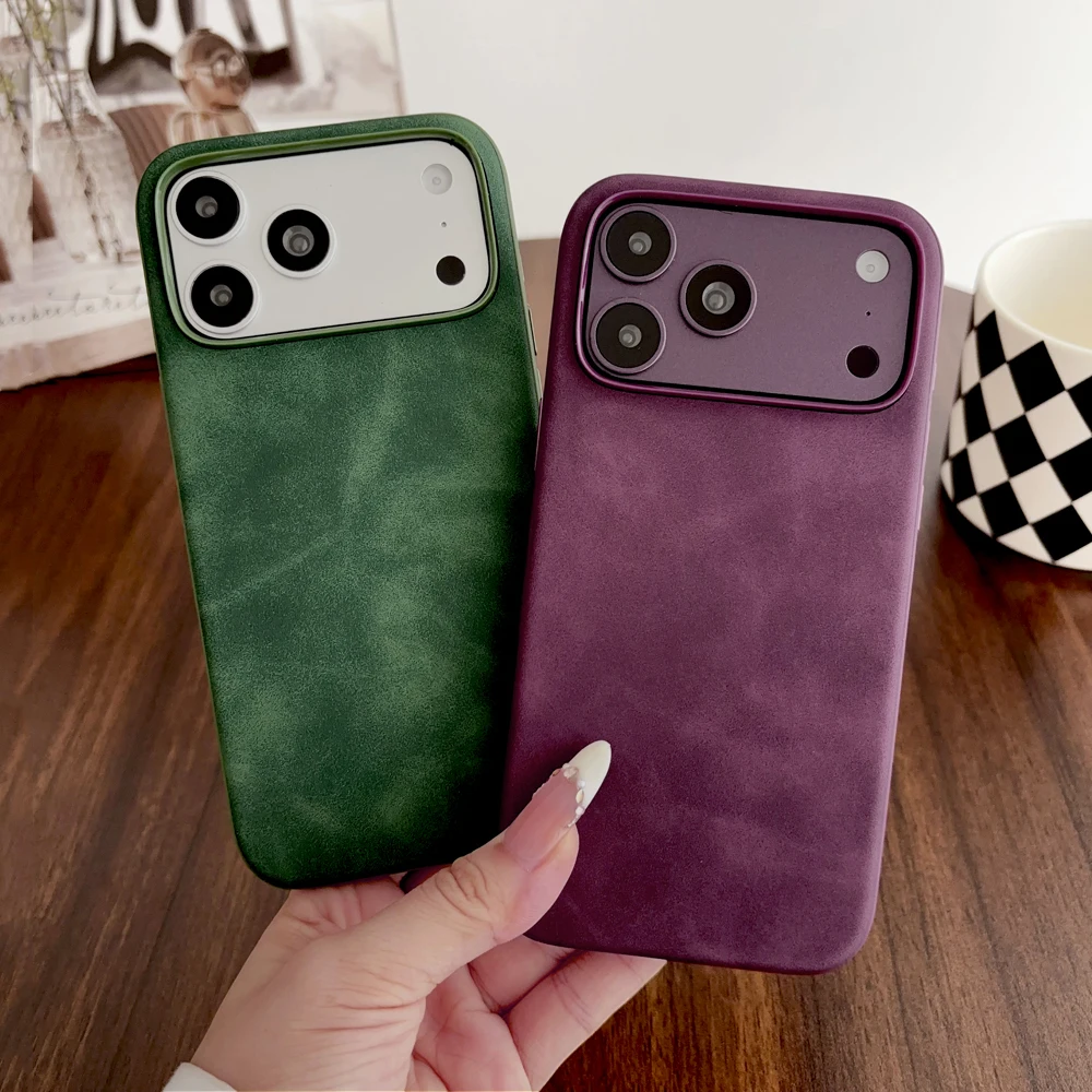 Luxury Solid Color Matte Phone Case with Soft TPU Border & PU Leather Bumper Protection