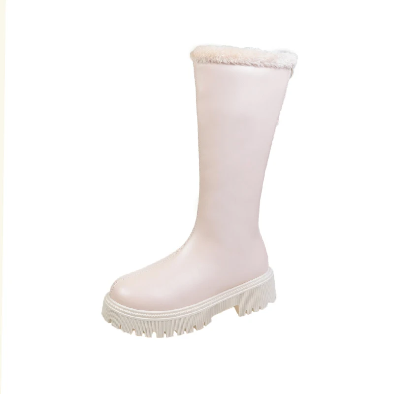 Women Thigh High Boots Women Casual Plush Knee Boots Brand Designer Zip Ladies Leather Long Boots White Mujer Shoes Big Size 42