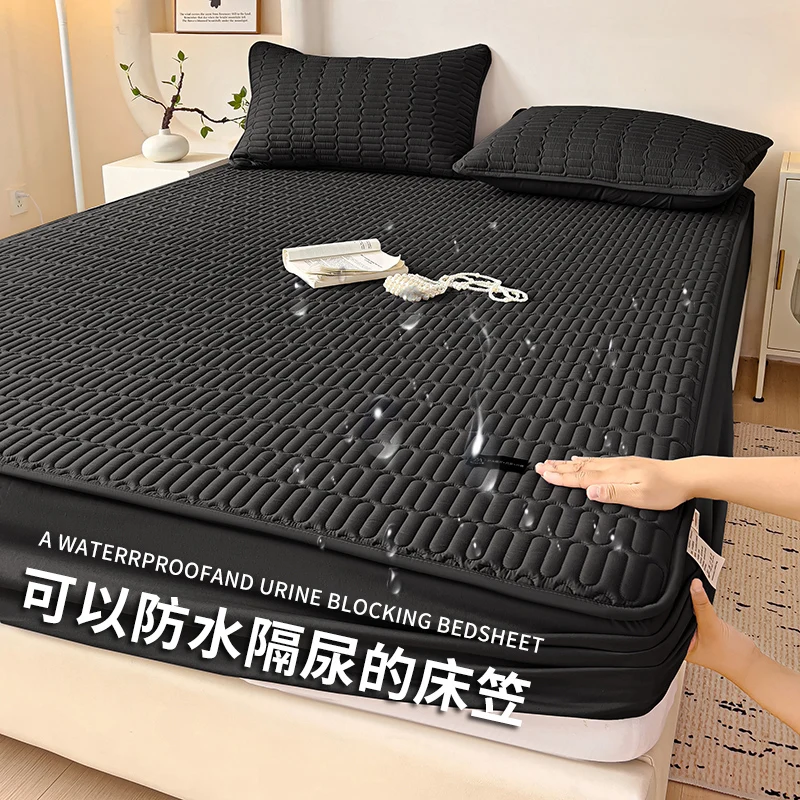 1pcs All Cotton Waterproof Bed Sheet Solid Color Mattress Protective Cover Antibacterial Pure Cotton Dustproof Bedroom Bed Sheet 3