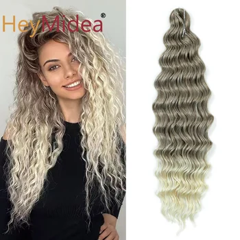 24Inch Anna Synthetic Hair Water Wave Braiding Hair Extensions Ombre Blonde Deep Wave Afro Curl Twist Crochet Hair for Women 1