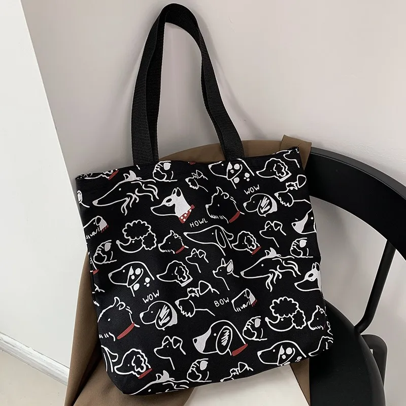 Art Design Cute Animals Printed Handbag Shoulder Bag, Literary Retro Canvas Tote Bags for Women Daily Use Work, Shopping School