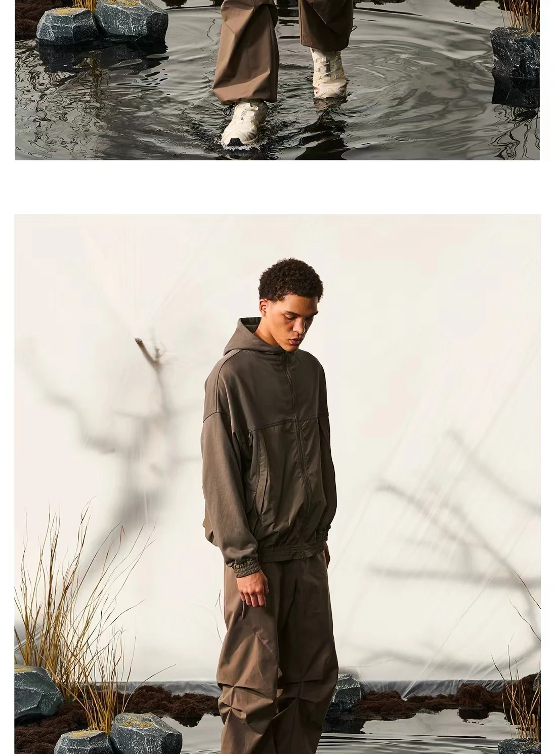 Halcyon 23aw Mountain outdoor cotton hoodie splice material colour cargo pockets d ring gorpcore
