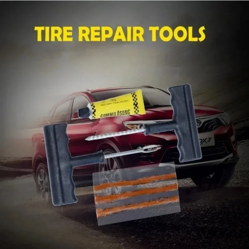 Car Tire Repair Tools Kit with Rubber Strips Tubeless Tyre Puncture Studding Plug Set Auto Motorcycle Bike Garage Repair Tools