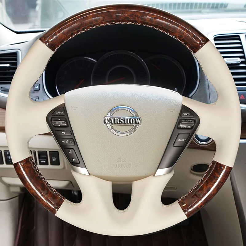 

Fit For Nissan Teana Murano Z51 Elgrand Quest 2008-2020 Hand-stitched Peach wood grain Genuine Leather car steering wheel cover