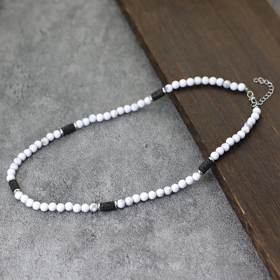 Tiger Eyes Howlite Lava Beads Men Necklace Natural Stone
