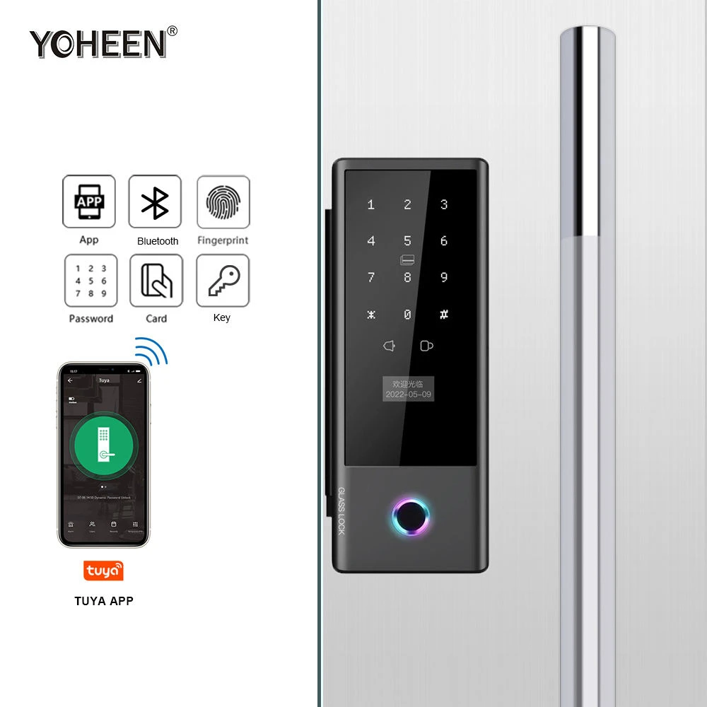

Electric Fingerprint Cerraduras Office Glass Door Smart Lock Suitable for Metal Doors with Tuya App Wifi Connections Card Code