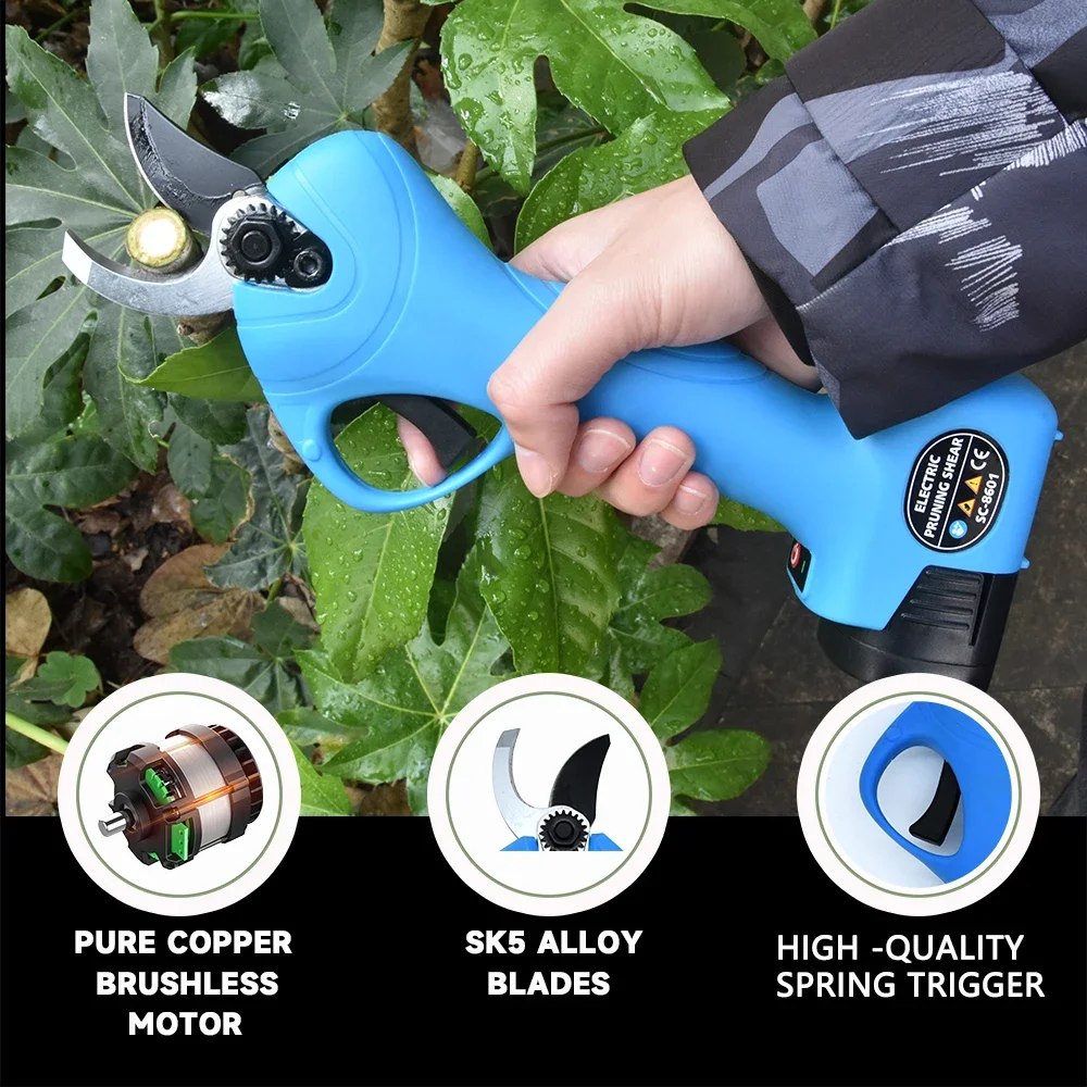 16.8V Cordless Pruner Lithium-ion Pruning Shear Efficient scissors Bonsai Electric Tree Branches  garden tools electric SC-8601 4