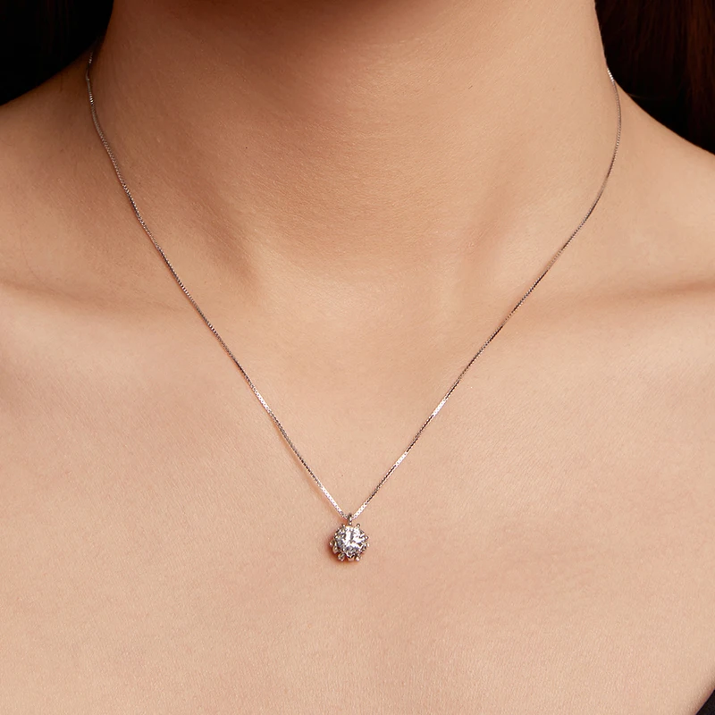 Bamoer U 0.5CT 꽃 모이사나이트 목걸이  독특한 꽃 봉오리 디자인 인증 목걸이 여성 고급 주얼리