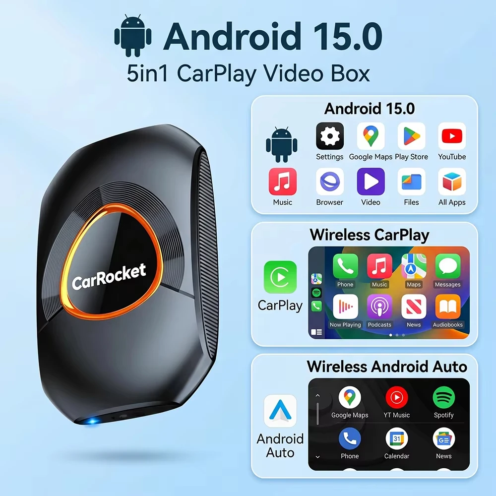 Adattatore wireless CarRocket 5.0 per CarPlay e Android Auto, compatibile con auto OEM, Plug and Play, connessione automatica WiFi e Bluetooth. - immagine 3