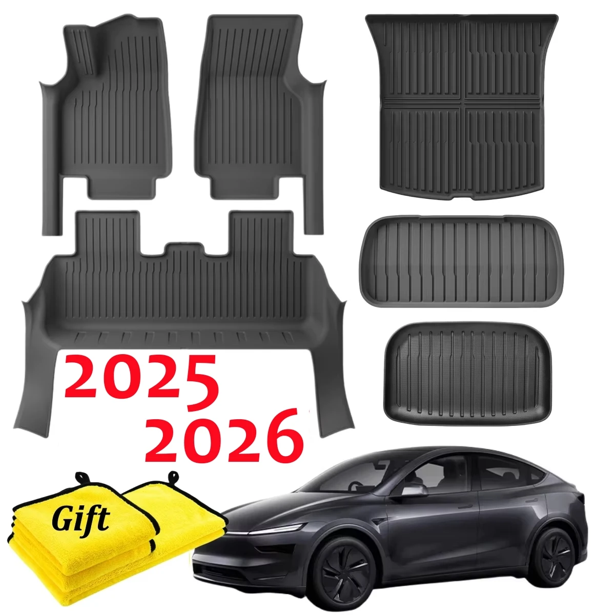 Tappetini Tesla Model Y Juniper 2025-2026 – Set Da 6 Pezzi In TPE: Pavimento Anteriore/posteriore, Baule Anteriore E Posteriore – Antiscivolo, Ecologici, Facili Da Pulire