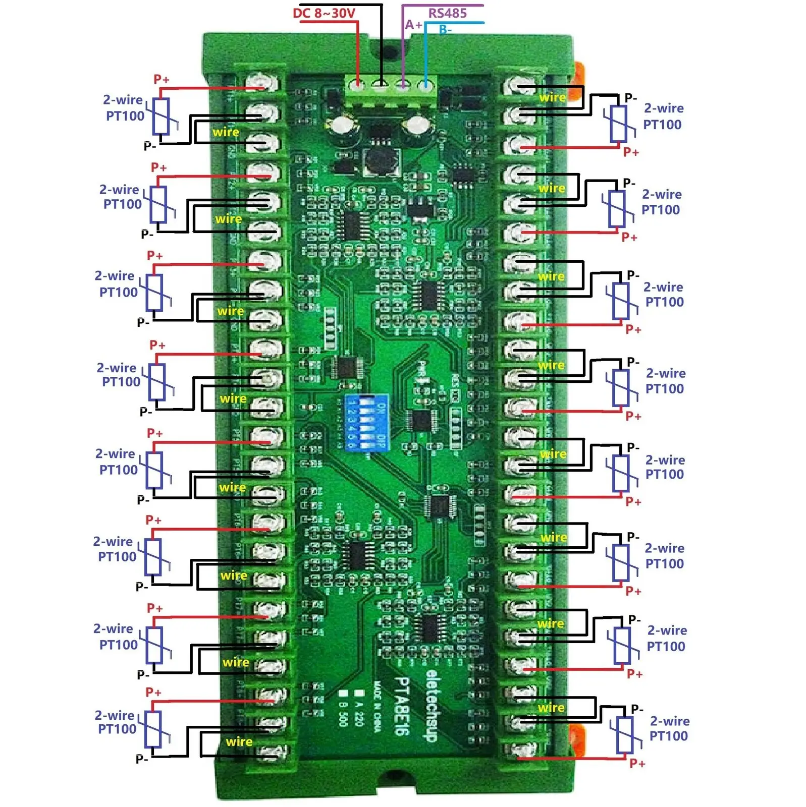 Modbus RS485 PLC DIN 장착 아날로그 입력 PT100 RTD 온도 센서 수집기